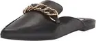 Steve Madden Faine Black Leather Pointed Toe Slip On Chain Detail Flat Mules