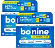 ✨ Bonine Motion Sickness Relief Raspberry Non-Drowsy Fresh 16ct (2Pack).