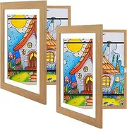 2 Pack Artwork Picture Frame with Cardboard, 15.2X20.3CM Art Projects Display Frame Hold up to 150 Artworks, Changeable Wooden Magnetic Front Opening Picture Frame for School Home Office (Yellow)