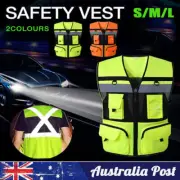 Safety Vest Reflective Tape Yellow Orange Day Workware Night High Visibility AU