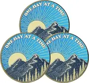One Day at A Time Sobriety Coin Mountain Sunrise AA NA Sobriety Chip for Women Men Addiction Recovery Medallion (Pack of 3)