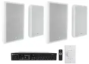 Rockville Commercial Restaurant Amp+(4) White Slim Wall Speakers+Wall Controller