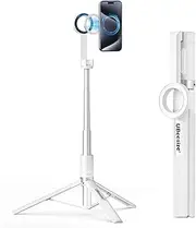 UBeesize Magnetic Tripod for iPhone with Remote, 64’’ Extendable Phone Stand for Video Recording/Vlogging, N52 Strong Holder for iPhone 12-15/Android, Portable Travel Selfie Stick Tripod(White)