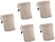 Minkissy Cotton and Linen Soap Storage Bag 5pcs Bubble Makers Cleansing Foaming Nets Exfoliating Bag with Drawstring for Skin Care