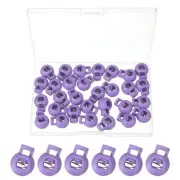30 Pcs Round Cord Lock Spring Loaded Toggle Stoppers with Box Light Purple