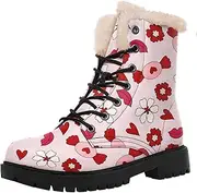 [AWSOLE] Cozy Heart-Print Winter Boots – Fleece-Lined Waterproof Lace-Up Snow Boots for Women & Girls, Warm Non-Slip Outdoor Shoes