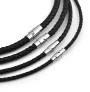 Black Woven Necklace Lobster Clasp Black Leather Necklace Womens Mens