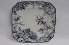 222 FIFTH ADELAIDE BLUE & WHITE FLOWERS BIRDS SQUARE DINNER PLATES -NEW- SET 4