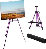 uxcell Painting Easel Stand, 21" to 61" Adjustable Aluminum Metal Tripod Artist Display Easel with Portable Bag Paintbrush Tray for Table/Floor Painting, Drawing, Purple