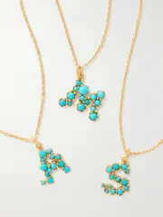 [Pacharee] Pacharee - Floret Alphabet Gold-plated Turquoise Necklace - C C Blue