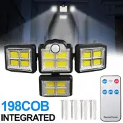 Solar Motion Sensor Light 198LED 4Head Outdoor Garden Wall Security Flood Lamp