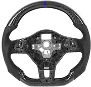 Steering Wheel, Carbon Fiber Leather Wheel Replacement Compatible with MK6 GTD R 2009-2013, Nappa Perforated Grip Blue Stitching Cover