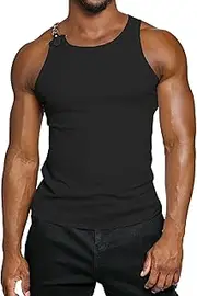 [VgueElegc] Men's Irregular A-Shirt Undershirt Male Scoop Neck Ribbed Tank Top Scoop Neck Ribbing Tank Top for Men