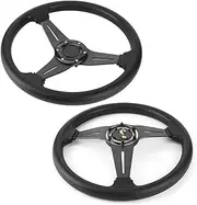350mm/14in Auto Racing Steering Wheel, Racing Car Drifting Steering Wheel Replacement with Pu Leather and Aluminum Spokes, Universal(Black)