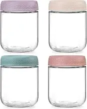 4-pack 16oz Glass jars with Airtight Lids, Overnight Oats Containers with Lids, Wide mouth Mason Salad jars, Glass Food Storage Containers for Snacks Yogurt Spice Sugar