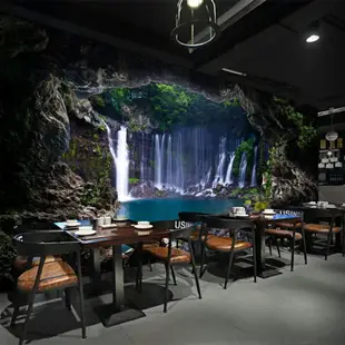 3d立體瀑布壁紙壁畫酒吧ktv網咖背景墻紙餐廳飯店壁紙無縫墻布