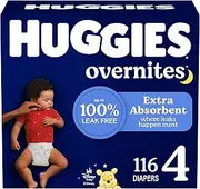 Huggies Overnight Diapers Size 4 (22-37 lbs), 116 Ct, Overnites Nighttime Baby Diapers