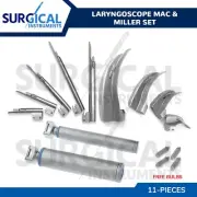 11 Pcs Laryngoscope Mac & Miller Set W/FREE Bulbs EMT Intubation German Grade