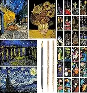 Scratch Art Painting Scratch Paper Rainbow Painting Sketch Pads DIY Art Craft Set， 4 Pcs Vincent Van Gogh Engraving and 24Pcs Classic Landmarks and Animal Series for Kids & Adults with 3 Tools