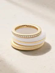 [By Pariah] By Pariah - The Albert, Essential Stacking And Triple Eternity Set Of Three Gold, 14-karat Recycled Gold, Agate And Diamond Rings - White - 53 53 White