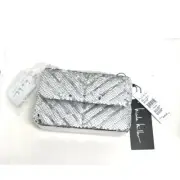 Nicole Miller Silver Sequin Chain Strap Crossbody Small Bag Purse Card Slots NWT