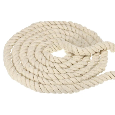 0.8" 98ft Natural Twisted Cotton Rope 3 Strand Thick Cotton Rope Tug White