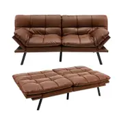 Costway Foam Couch PU Leather Recliner Lounge Chair Adjustable Sofa Bed Brown