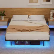 Artiss Double Bed Frame, Floating Metal Bed Frame with Smart LED Lights, Easy Assembly