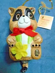 Tattle Tails Vintage 3" Bell Porcelain Christmas Tree Ornament Holiday RACOON