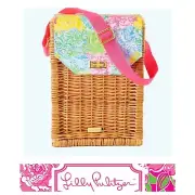 Lilly Pulitzer Wicker Wine picnic Basket NEW