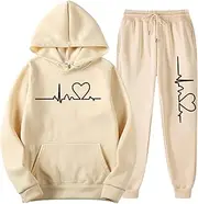 [Mthrpn] Discounted Items in Warehouse Deals,Notched Collar Slim Fit Suites Men Women's 2 Piece Outfits Casual Long Sleeve Pullover Hooded Crop Top (Beige #3, XL), Beige #3, X-Large