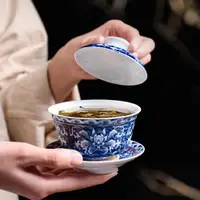 在飛比找ETMall東森購物網優惠-青花瓷蓋碗 三才碗茶杯家用泡茶碗 大號功夫茶具陶瓷手抓壺