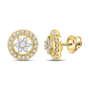 14k Yellow Gold Round Diamond Circle Cluster Earrings 3/8 Cttw