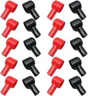 20Pcs Battery Terminals Boots Covers, 20x12mm Insulating Protector, Cable Lug Protector Cover Insulating Covers Tool for Cars Boats (10 Red+10 Black)