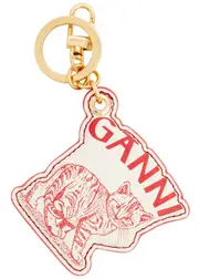 Ganni Kitten Logo Leather Keyring - Cream - One Size One Size