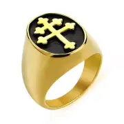 Magnum Pi Cross of Lorraine Stainless Steel Metal Ring Knights Templar Crusader