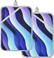 Pot Holders Sets Heat Resistant Blue and Purple Abstract Lines Potholders for Kitchens with Pocket Hotpads for Cooking Oven Mitts 2 Pack