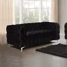 Jacques 2 Seater Sofa Button Tufted Velvet Fabric Metal Legs Black Grey Colour