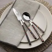 Mikasa 16 Piece Tortoise Handle Flatware Silverware Spoons Forks Knives Set NEW