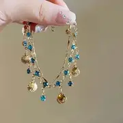 Shell Rhinestone Fringed Layered Alloy Choker / Bracelet Bracelet - Blue & Gold - One Size
