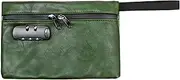[SAEHAEYEE] Locked Money Bag with Zipper PU Leather Cash Lock Pouch Waterproof Locking Deposit Bag Portable Locking Bank Pouch for Documents Home Travel(green)