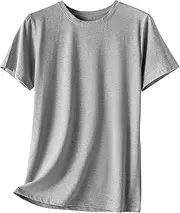 [VgueElegc] Mens Solid Bodybuilding O-Neck T-Shirts Stretch Crewneck Basic Tees for Men Male Crew-Neck Cotton Plain T-Shirt