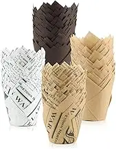 200 Pieces Tulip Cupcake Muffin Liners - 2 Inch Standard Paper Baking Cups Muffin Cases Greaseproof Cupcake Wrappers, Brown, Nature & White