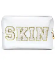Preppy Patch SKIN White Letter White Cosmetic Toiletry Bag PU Leather Portable M