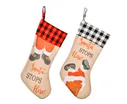 C39 2PCS Christmas Decoration STOP HERE Plaid Christmas Stocking Christmas Decoration Holiday Gift Bag Fireplace Pendant
