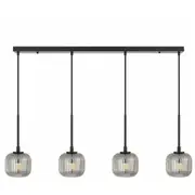Blaise 4 Light Ribbed Black Smoke Linear Cluster Pendant Light