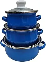 Qianly 3 Enamel Cookware Pots with Handles for Soup and Stew, Dark Blue