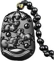 [JHBTANADFEL] Chinese Jadeite Necklace， Natural Obsidian Pendant Fashion Jewelry Hand Carved Pig Rabbit Sheep Necklace