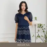 【MEDUSA 曼度莎】現貨-藍色圓點網紗拼接上衣（M-XL）｜女短袖上衣 蓬蓬袖上衣(301-1040A)