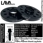 2PC 15MM THICK 5X112 & 5x100 57.1MM C.B WHEEL SPACER +14x1.5 BOLT FIT AUDI MODEL (for: Audi)
